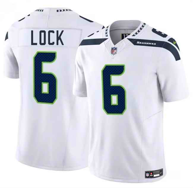 Men's Seattle Seahawks #6 Drew Lock White 2025 F.U.S.E. Vapor Limited Stitched Football Jersey